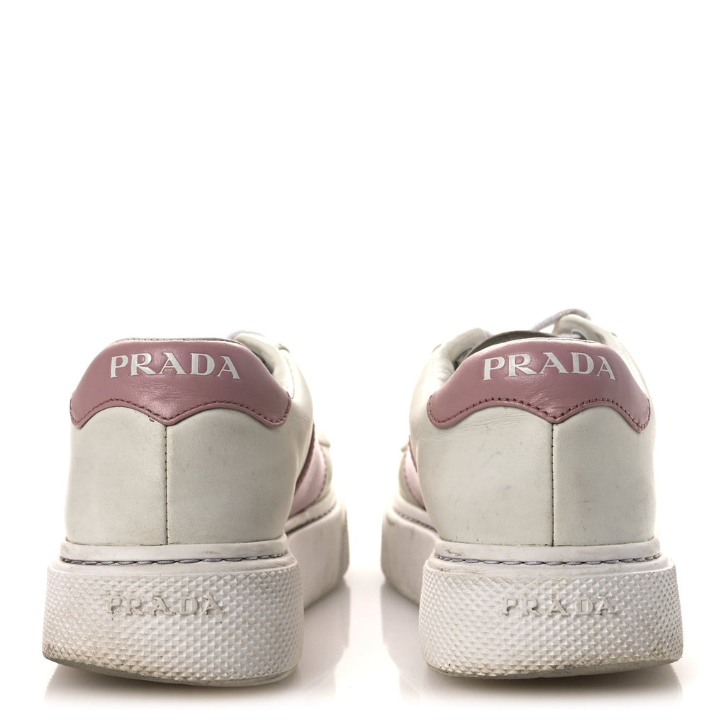 Prada Vitello Soft Logo 45mm Platform Sneakers 35.5 White Pink