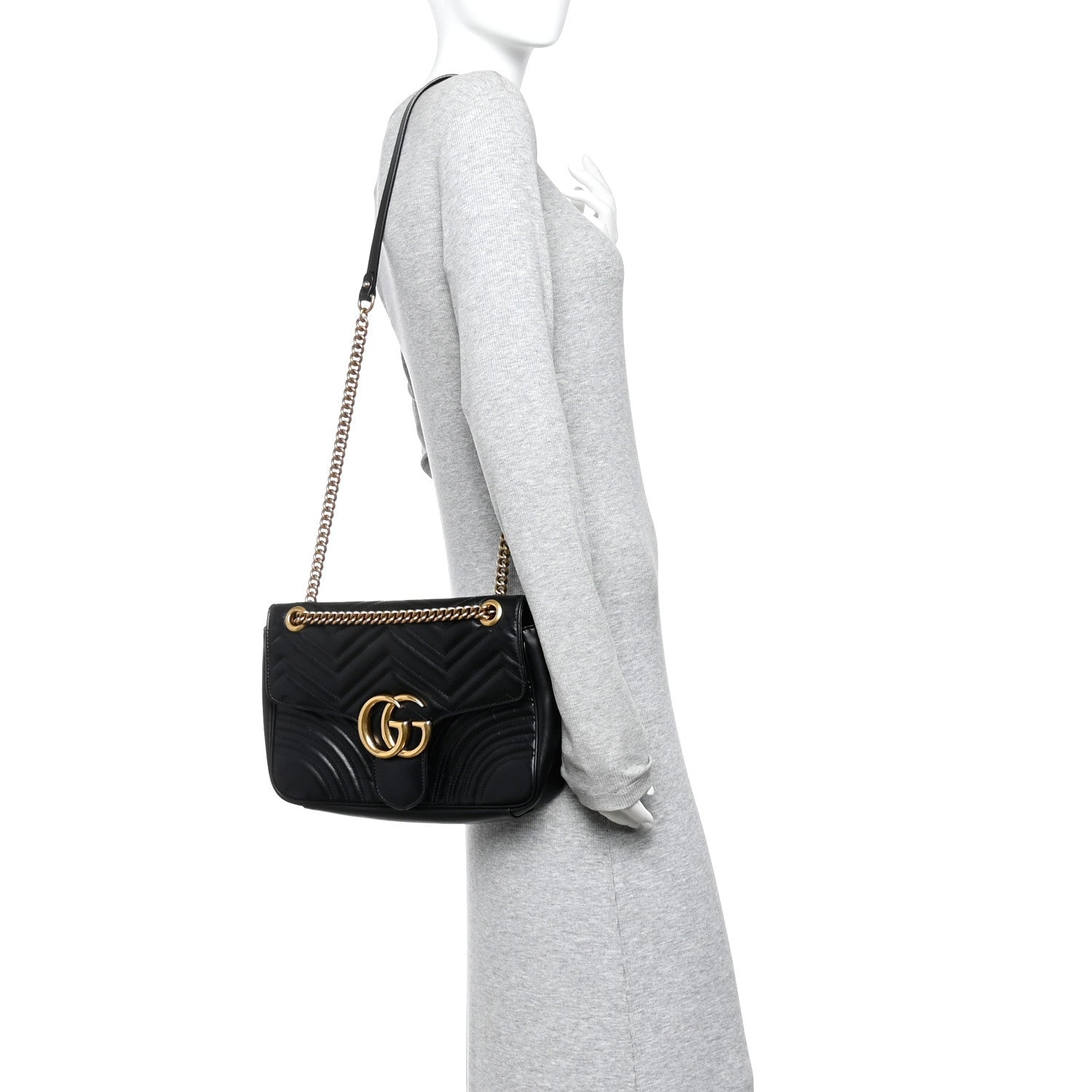 Gucci Calfskin Matelasse Medium GG Marmont Shoulder Bag Black