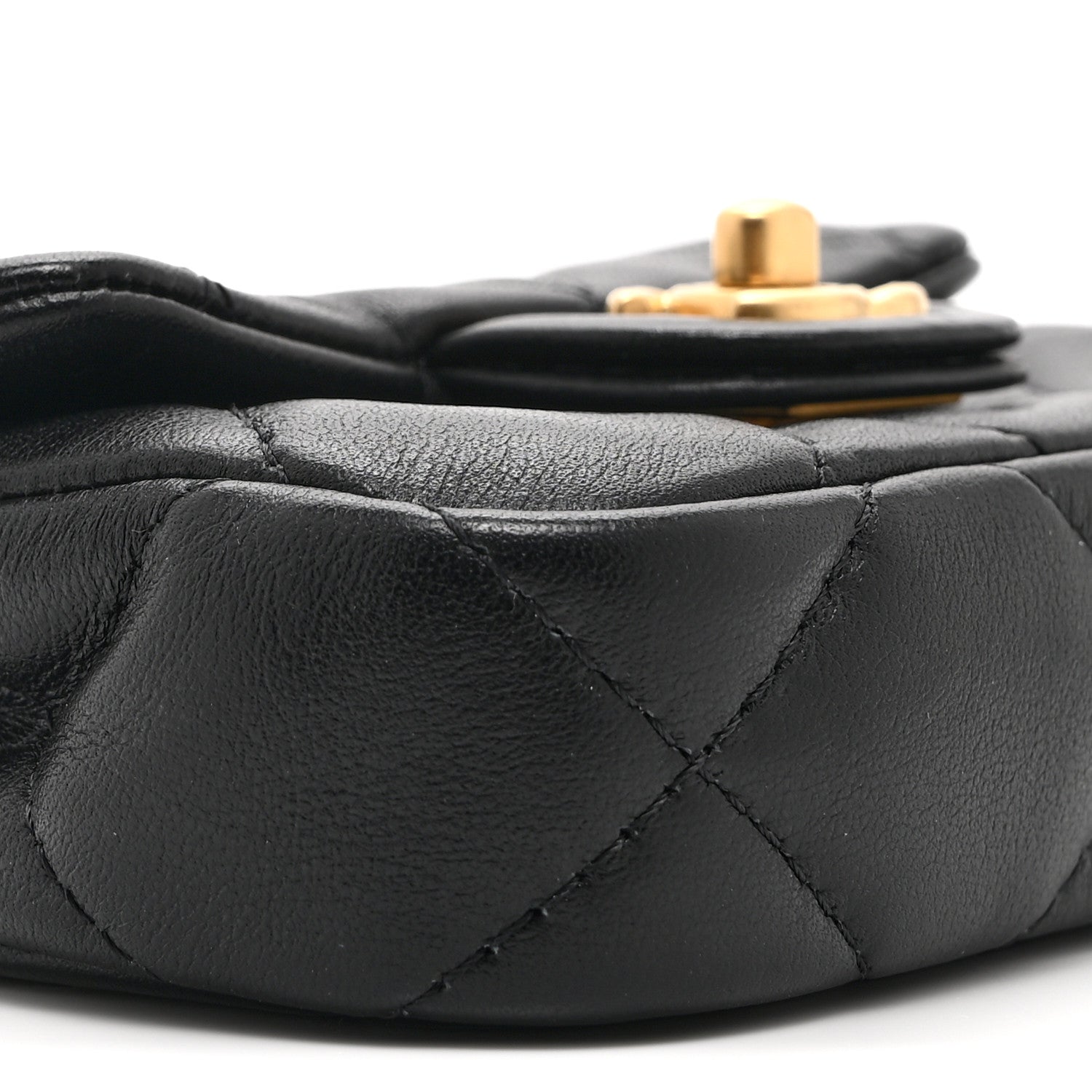 Chanel Calfskin Quilted Lady Handle Flap Card Holder With Chain Black