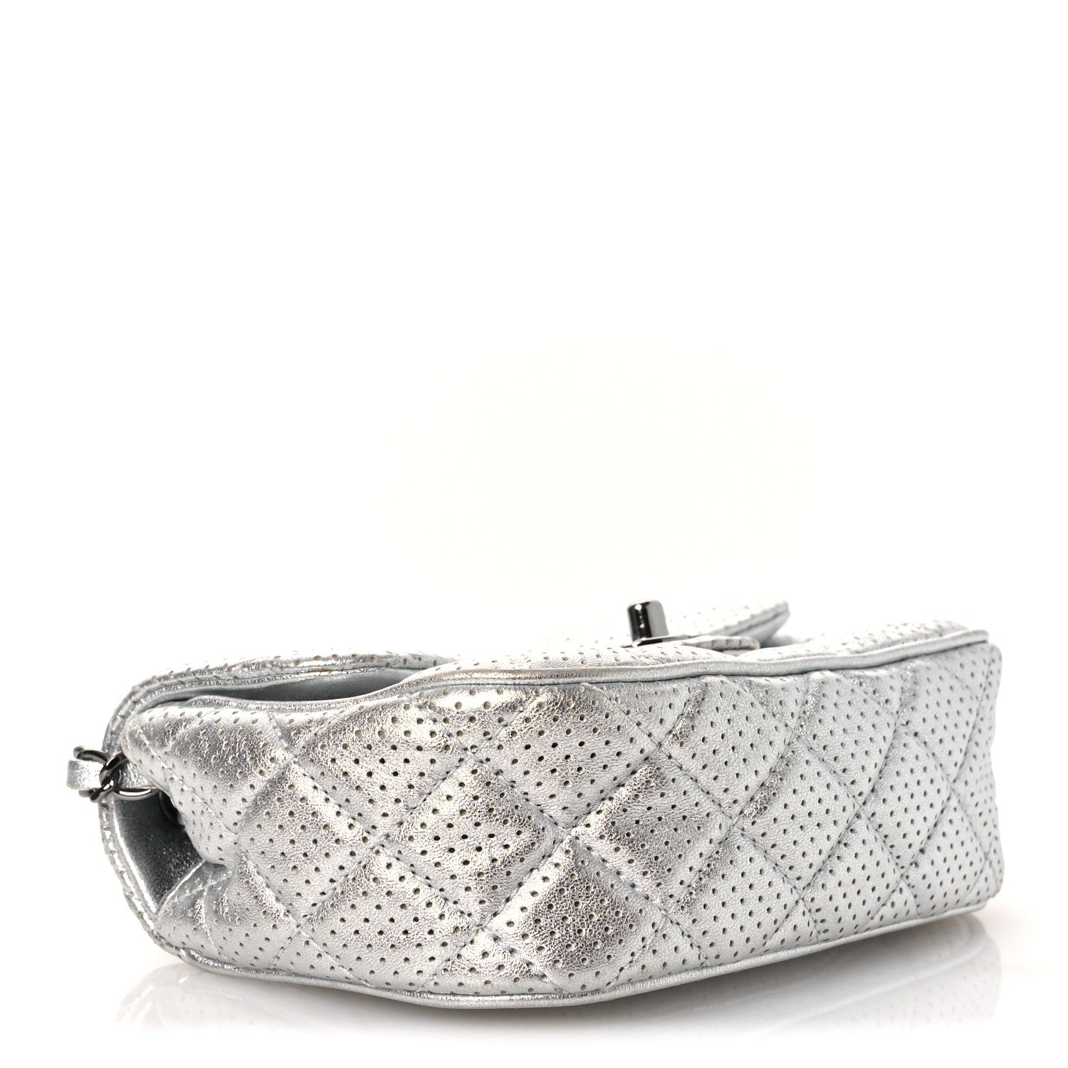Chanel Metallic Lambskin Perforated Mini Rectangular Flap Silver