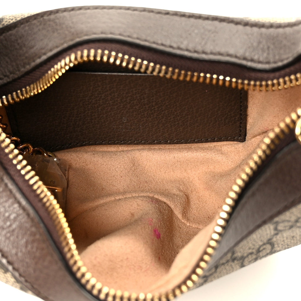 Gucci GG Supreme Monogram Textured Calfskin Web Mini Ophidia Half Moon Hobo Beige Ebony New Acero