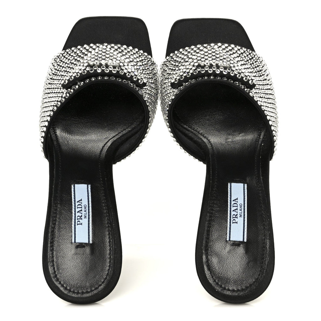 Prada Satin Crystal Logo 65mm Slide Sandals 36 Cristal