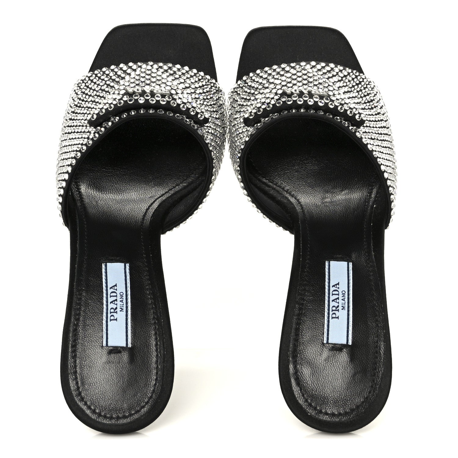 Prada Satin Crystal Logo 65mm Slide Sandals 36 Cristal