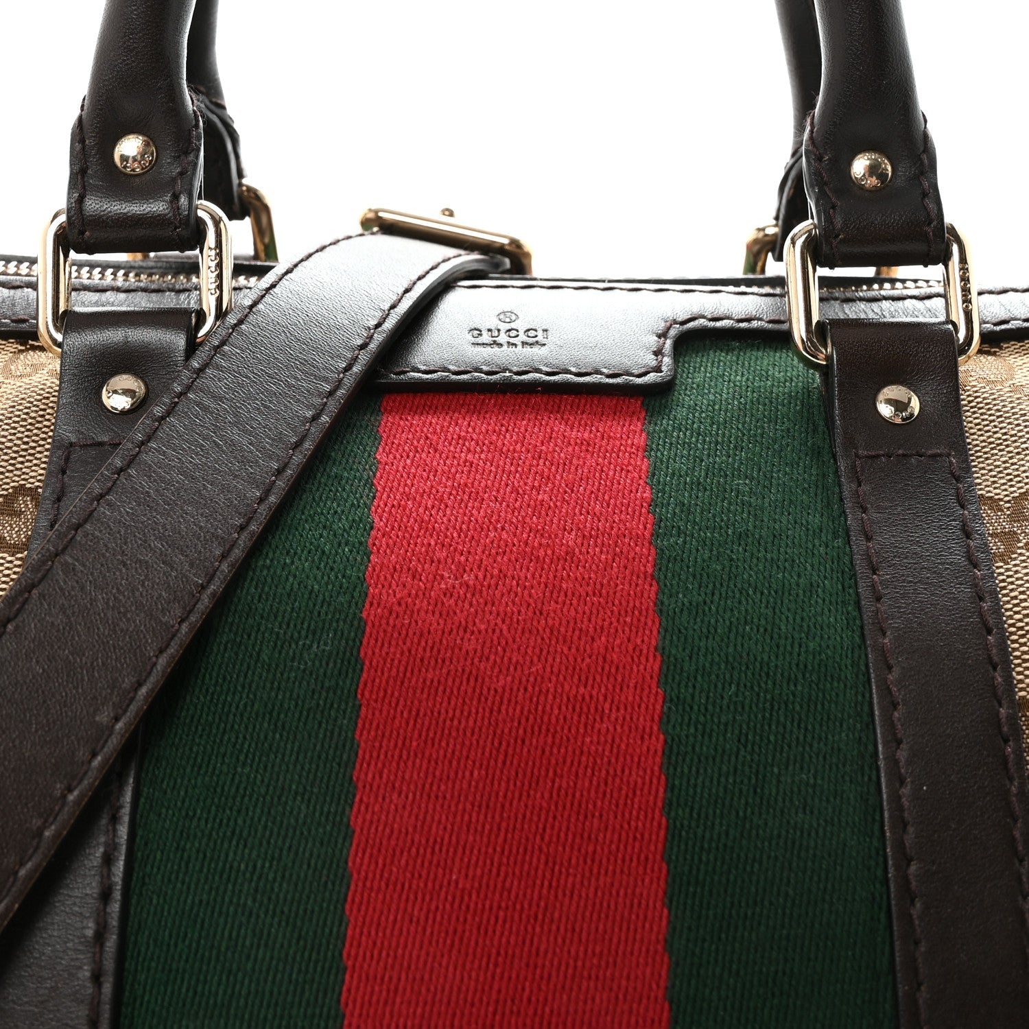 Gucci Monogram Selleria Calfskin Vintage Web Medium Boston Beige Ebony Cocoa
