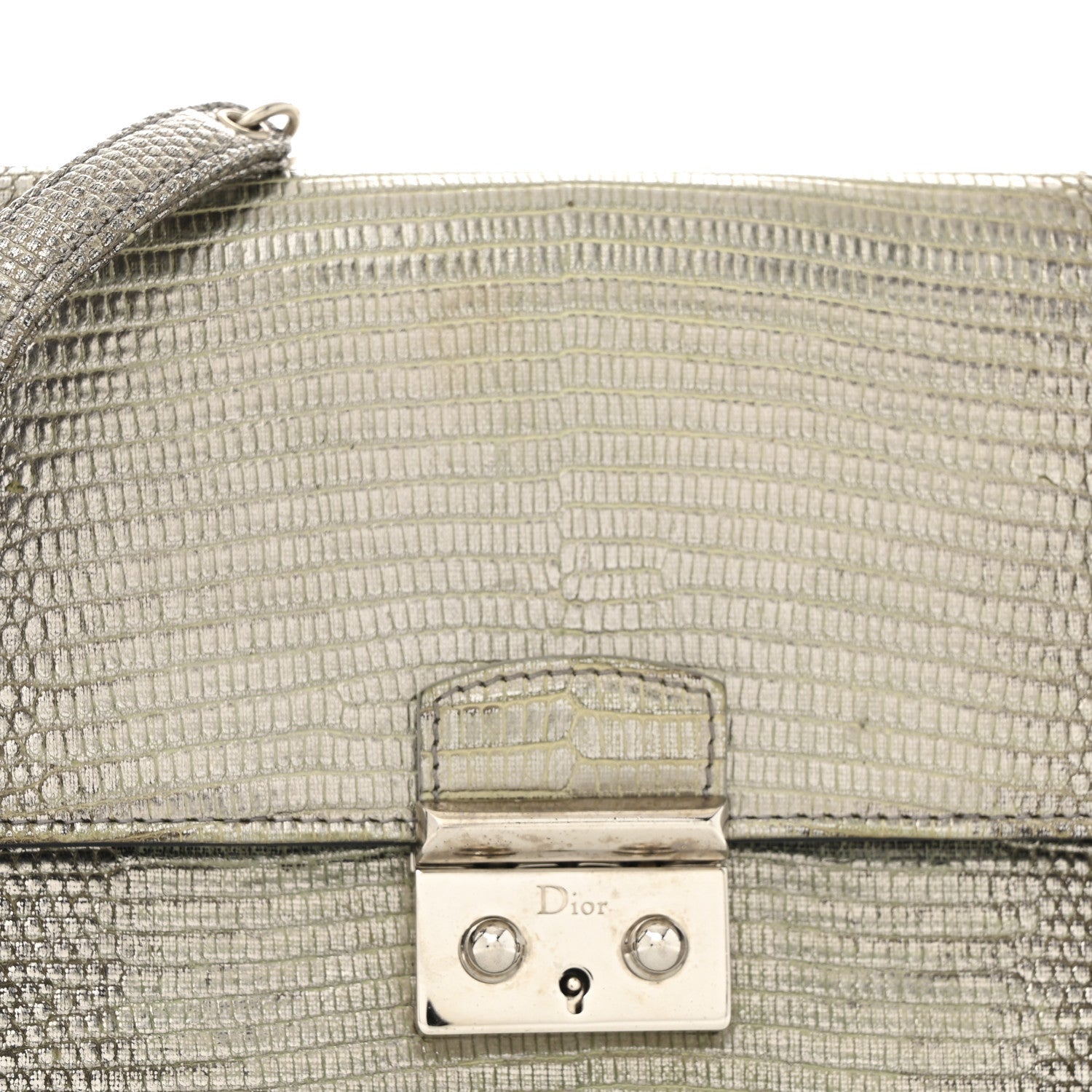 Christian Dior Metallic Lizard Miss Dior Promenade Pouch Gunmetal
