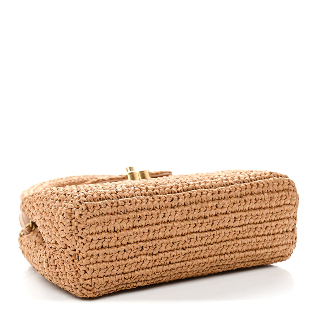 Chanel Braided Raffia Nano Kelly Flap Bag Dark Beige