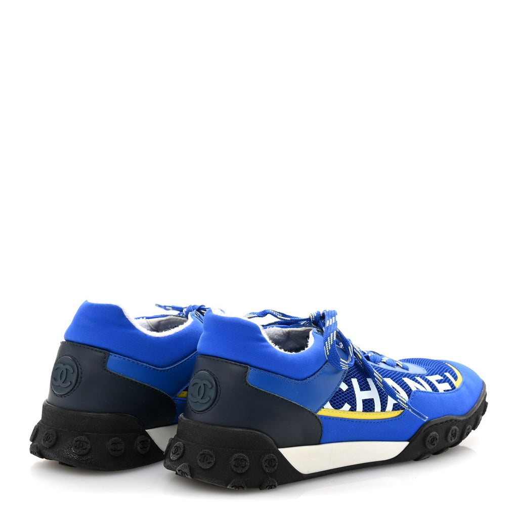 Calfskin Mesh Lycra Womens Logo Sneakers 38.5 Royal Blue
