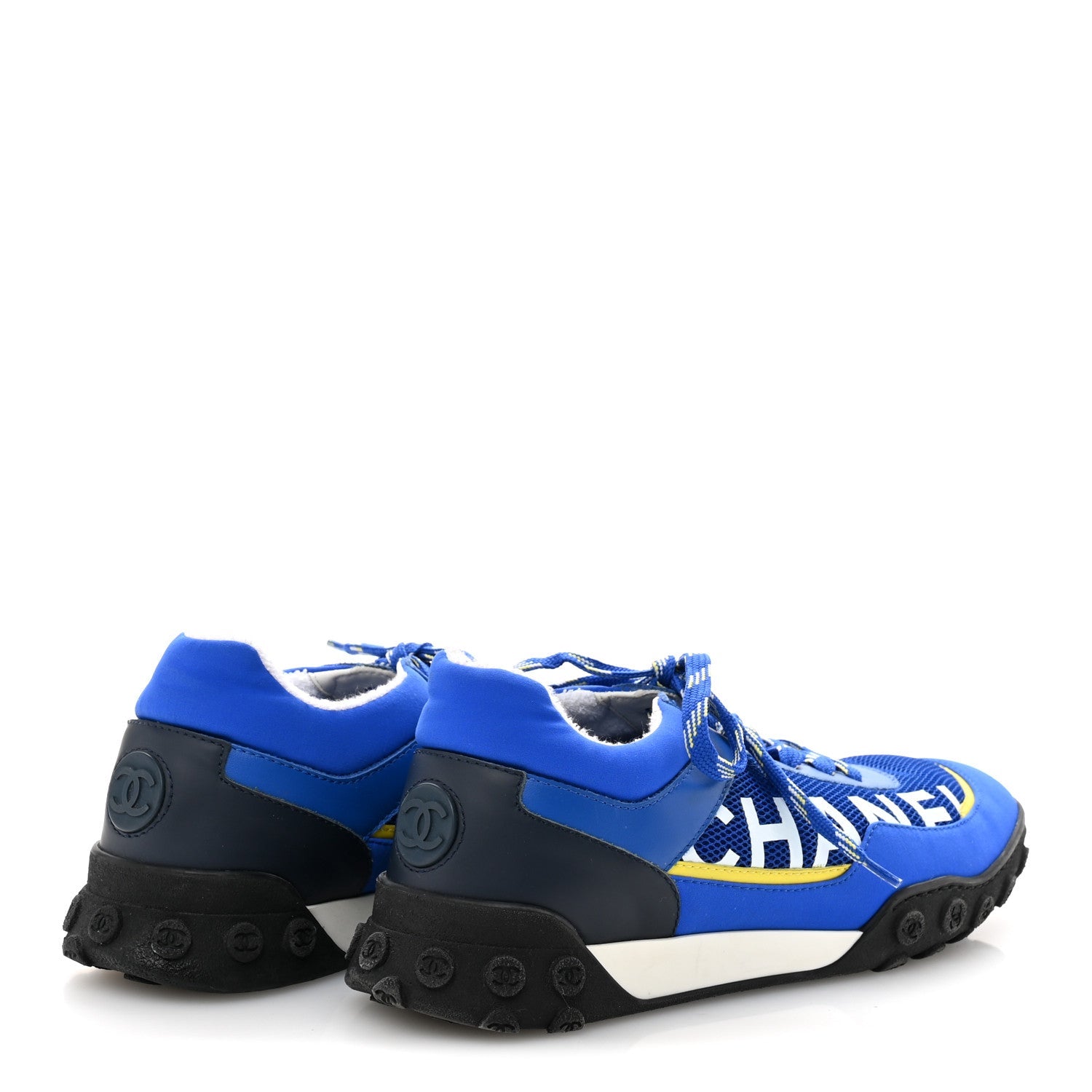 Calfskin Mesh Lycra Womens Logo Sneakers 38.5 Royal Blue