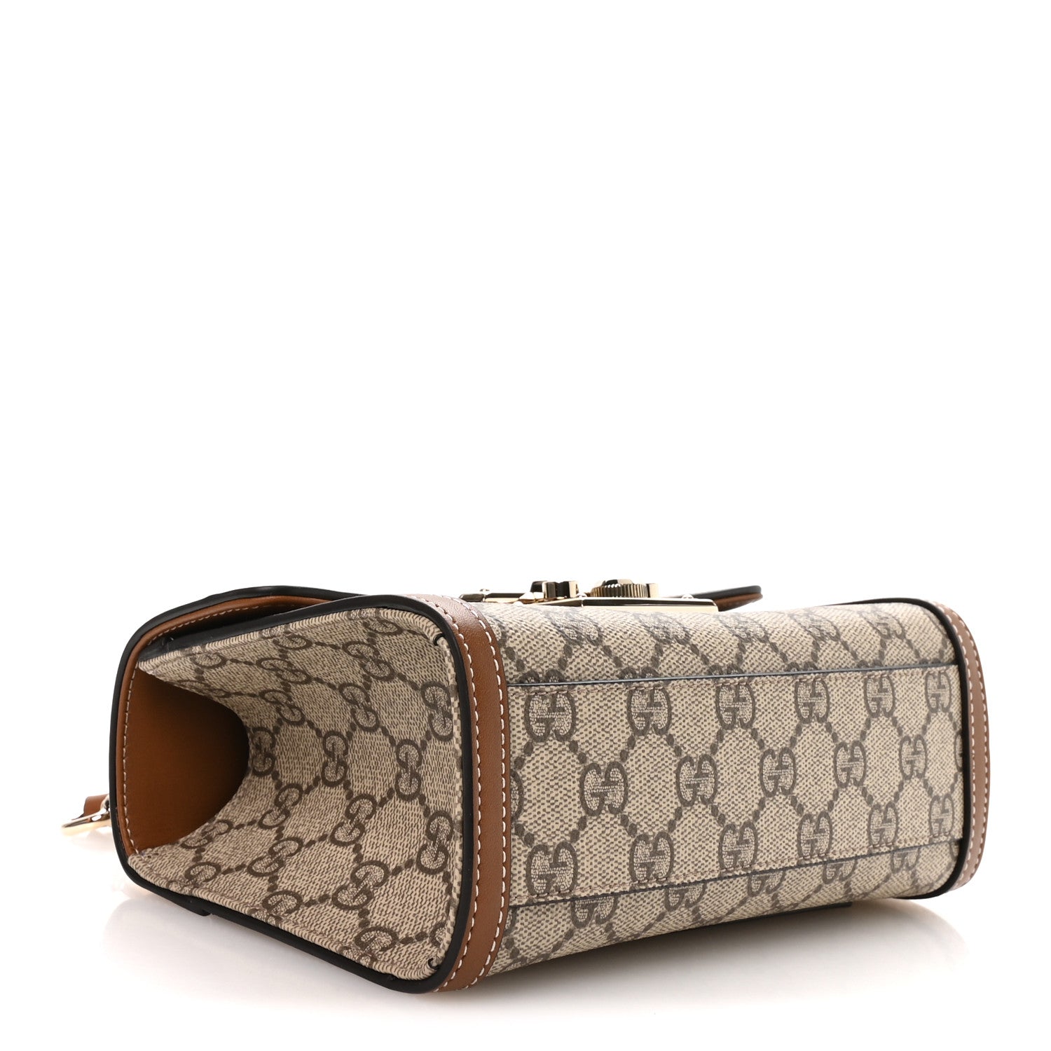 Gucci GG Supreme Monogram Small Padlock Top Handle Shoulder Bag Beige Ebony Dark Brown