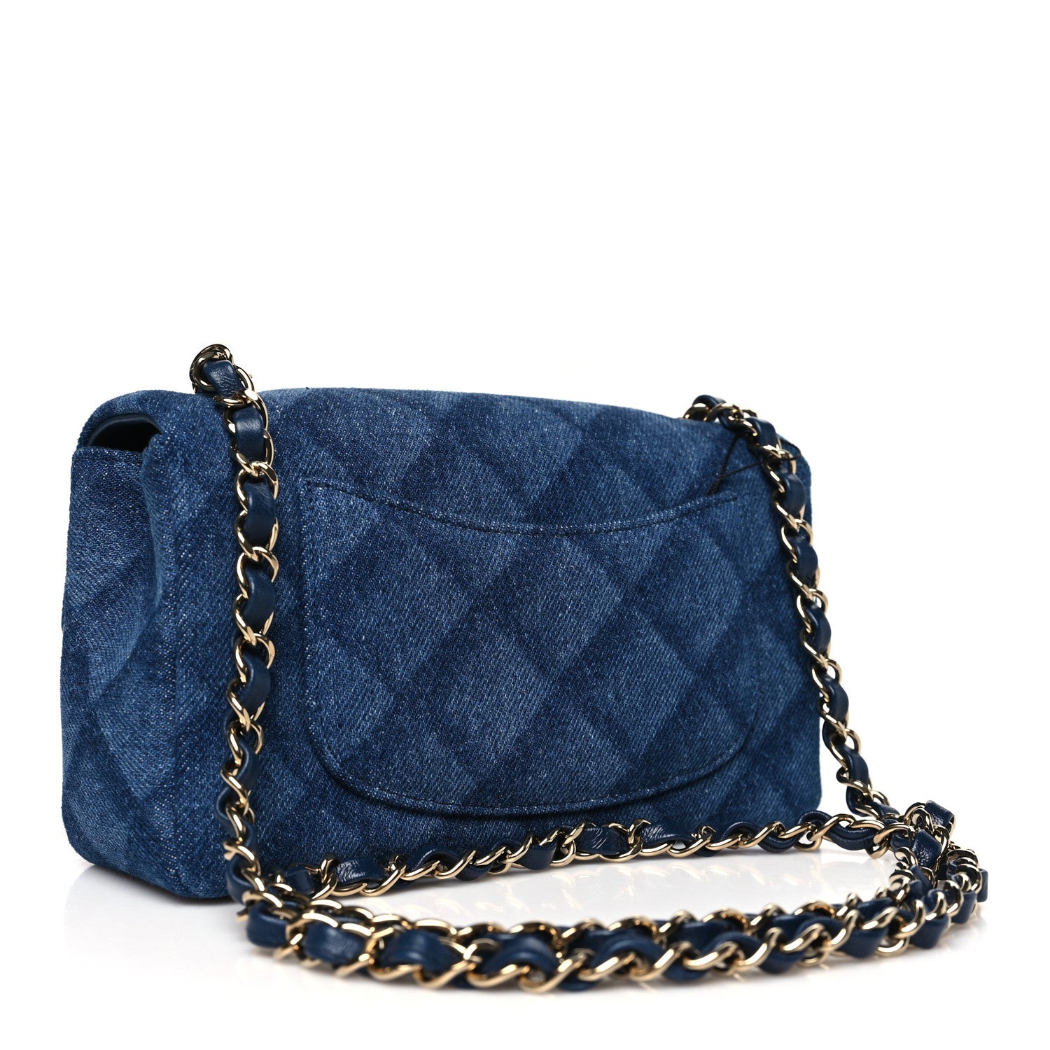 Chanel Printed Denim Quilted Mini Rectangular Flap Dark Blue