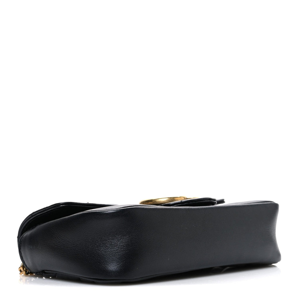 Gucci Calfskin Matelasse Super Mini GG Marmont Shoulder Bag Black