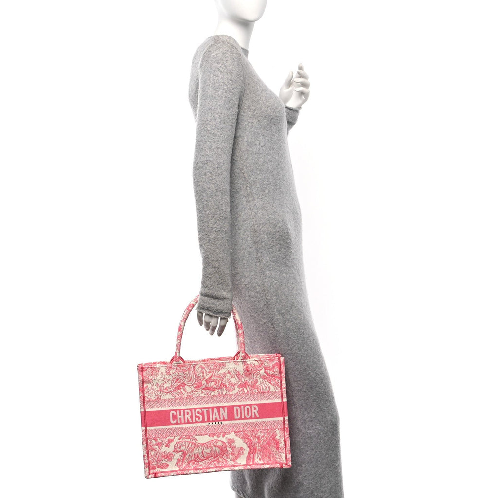 Christian Dior Canvas Embroidered Medium Dioriviera Toile De Jouy Book Tote Peony Pink