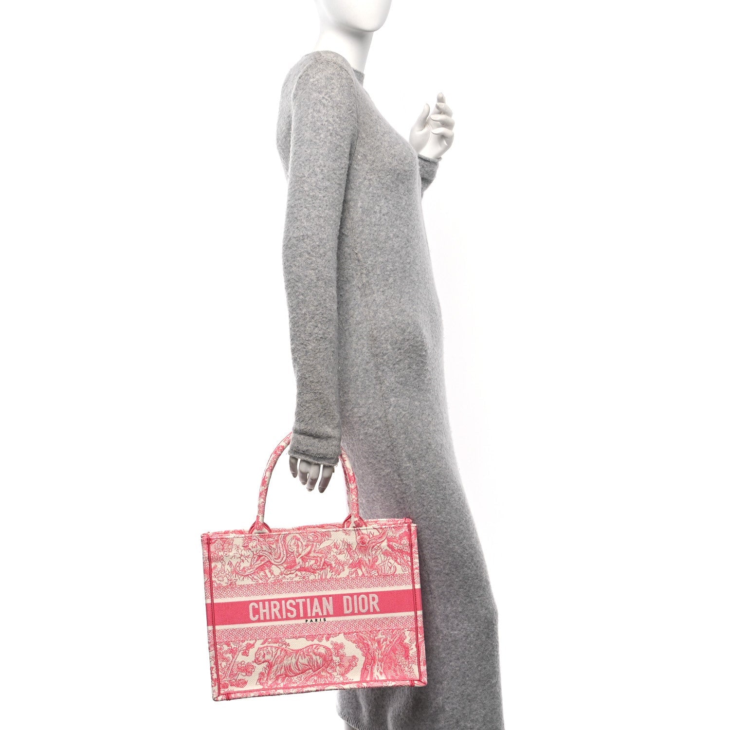 Christian Dior Canvas Embroidered Medium Dioriviera Toile De Jouy Book Tote Peony Pink