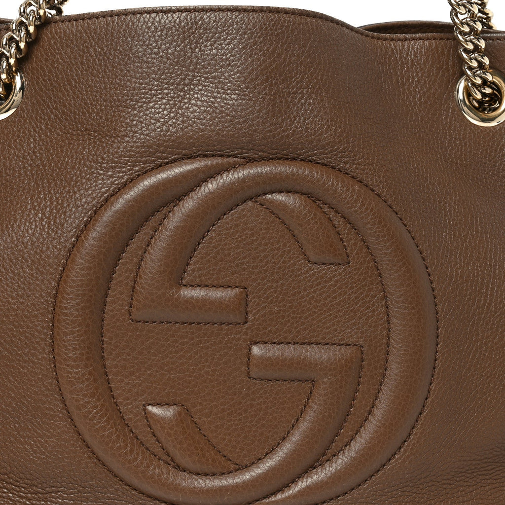 Gucci Pebbled Calfskin Medium Soho Chain Shoulder Bag Maple Brown