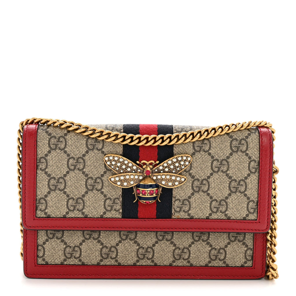Gucci GG Supreme Monogram Web Queen Margaret Chain Wallet Red