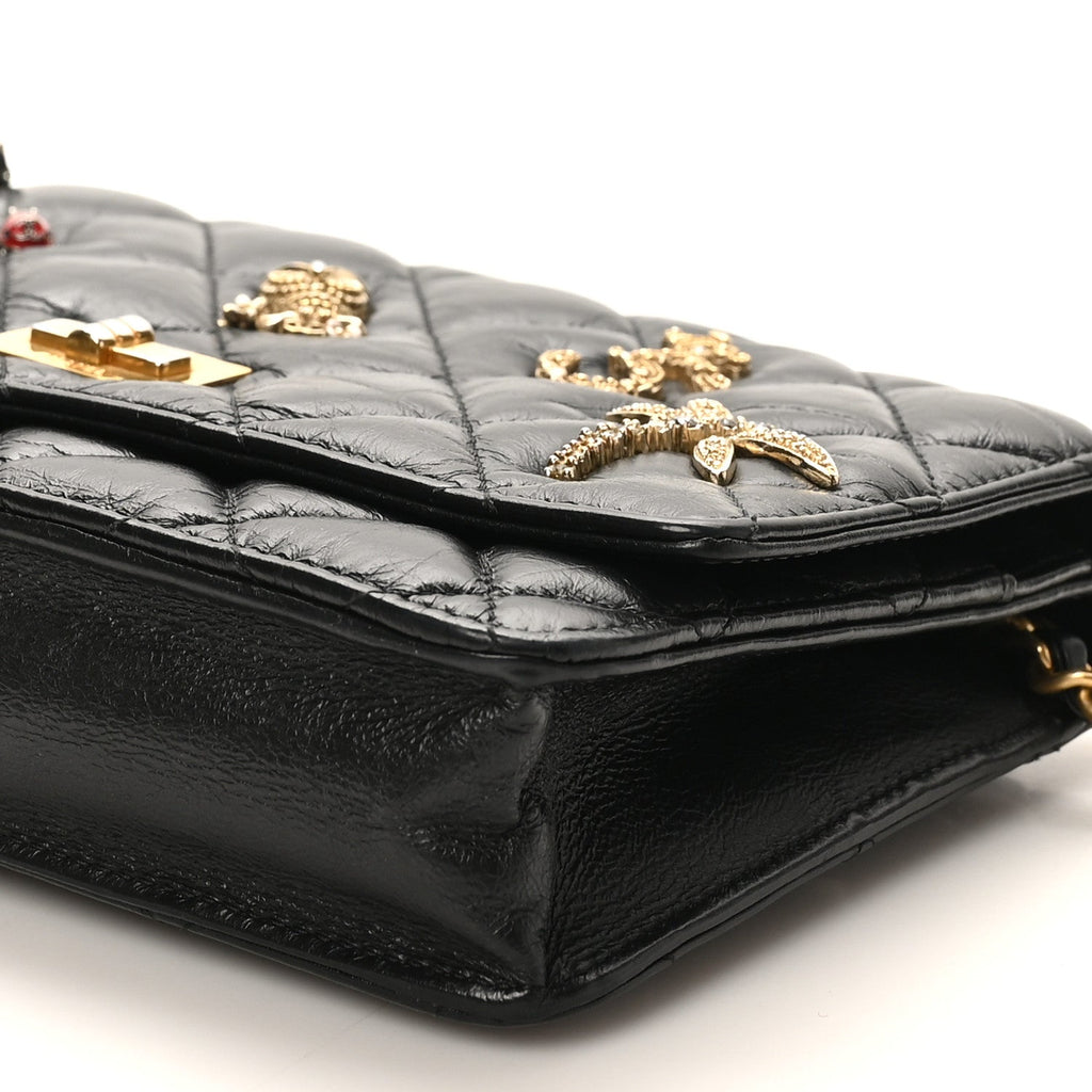 Chanel Aged Calfskin Lucky Charms 2.55 Reissue Wallet on Chain WOC Black