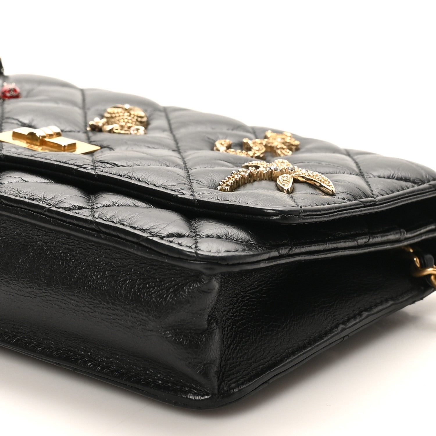 Chanel Aged Calfskin Lucky Charms 2.55 Reissue Wallet on Chain WOC Black