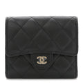 Caviar Quilted Compact Flap Wallet Black