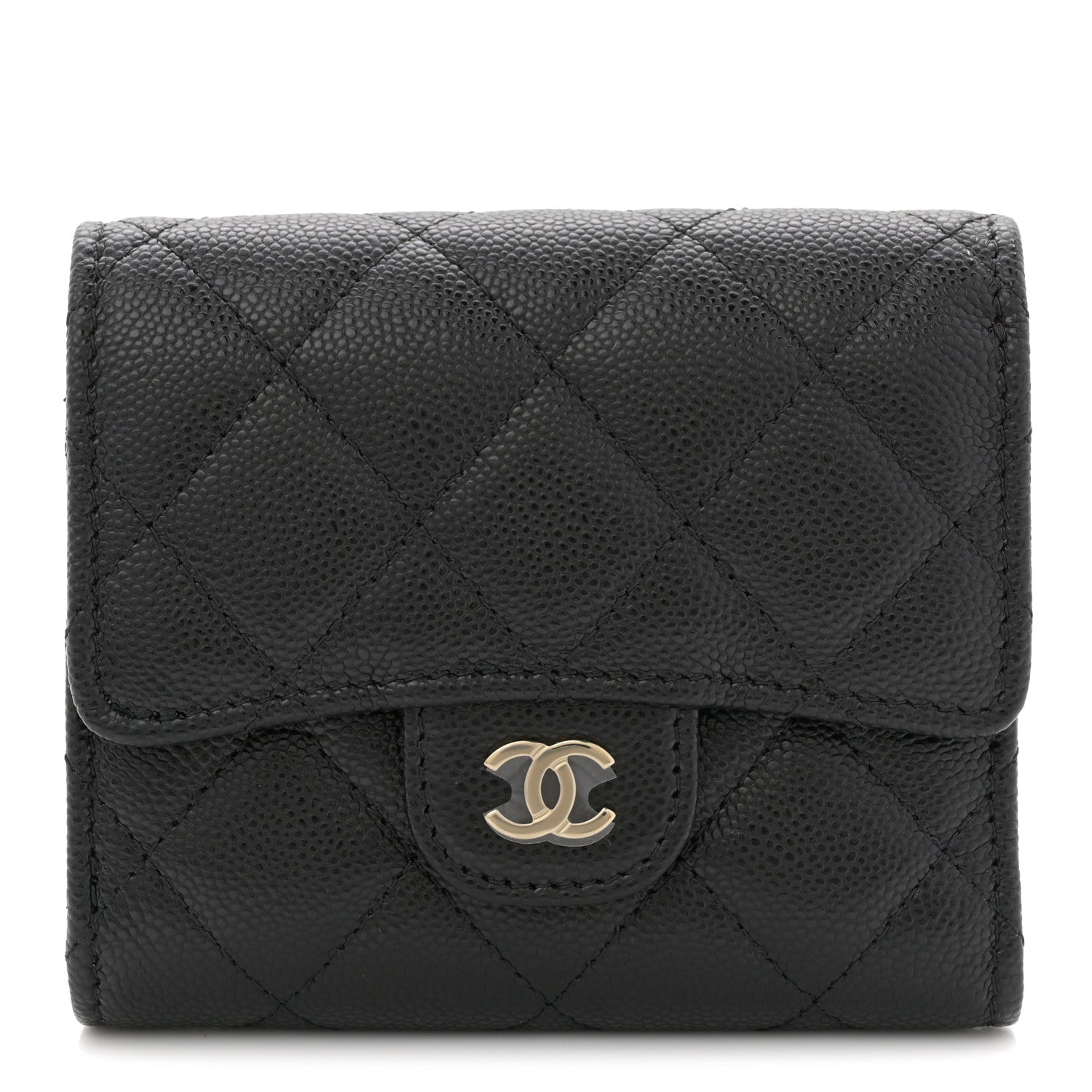 Caviar Quilted Compact Flap Wallet Black