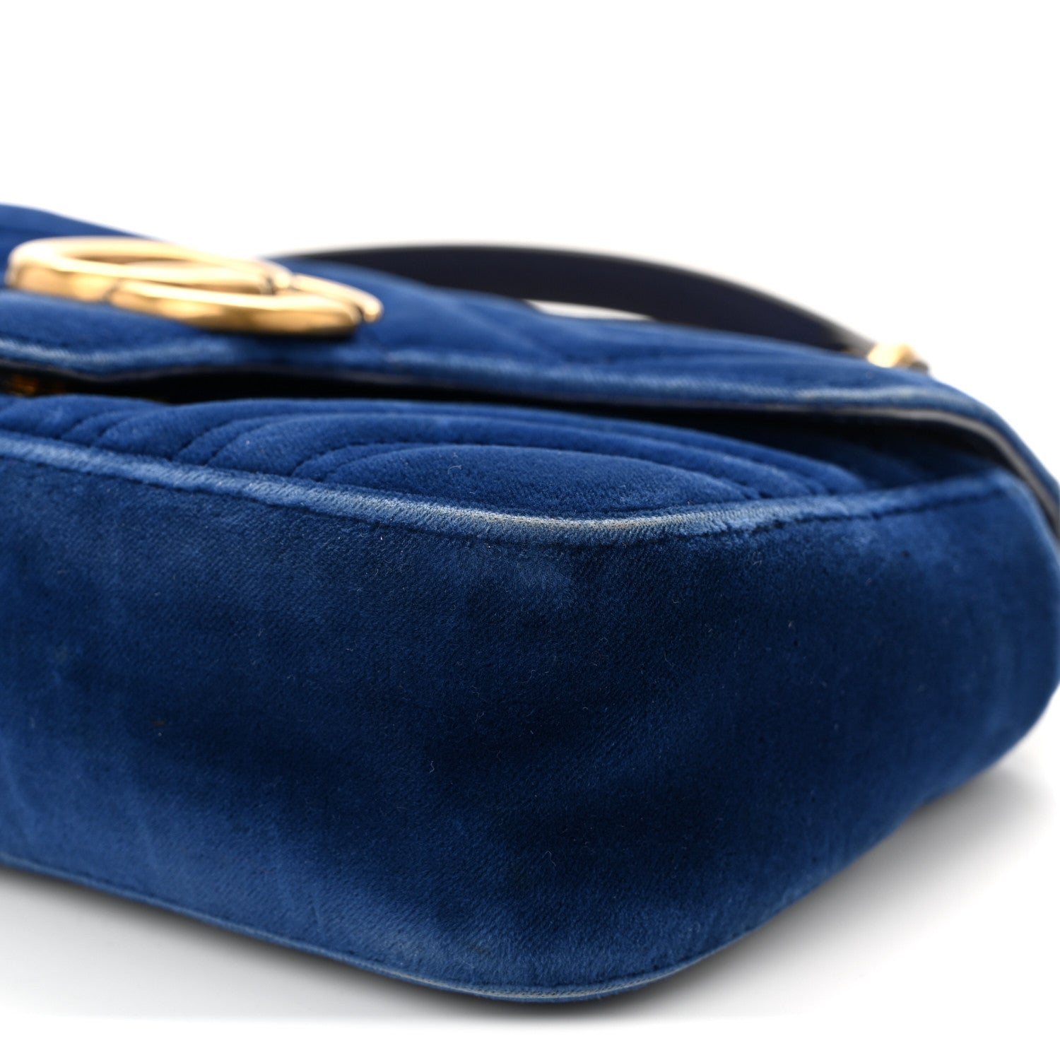 Gucci Velvet Matelasse Mini GG Marmont Shoulder Bag Cobalt Blue