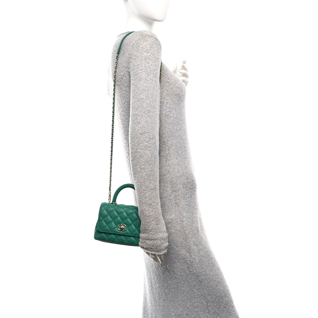 Chanel Caviar Quilted Extra Mini Coco Handle Flap Green