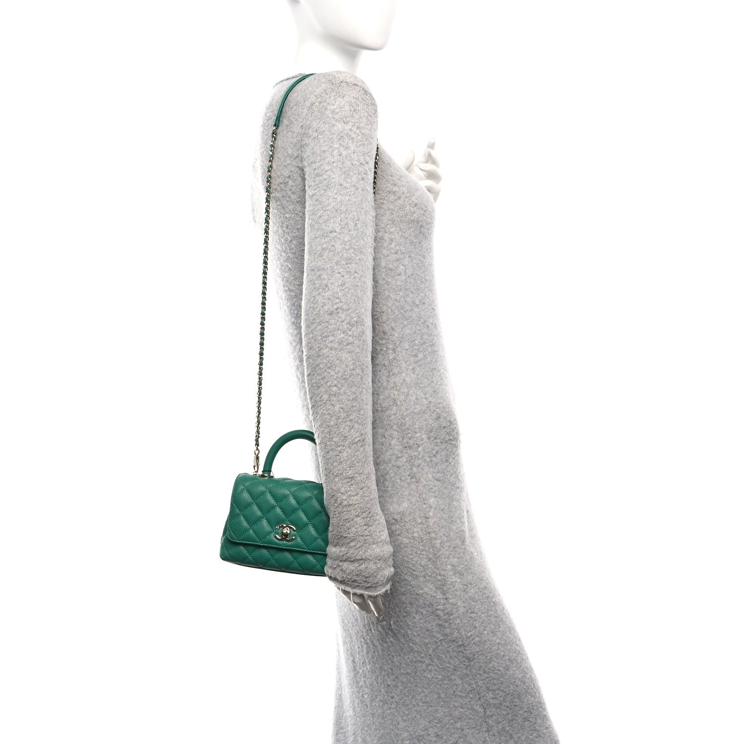 Chanel Caviar Quilted Extra Mini Coco Handle Flap Green