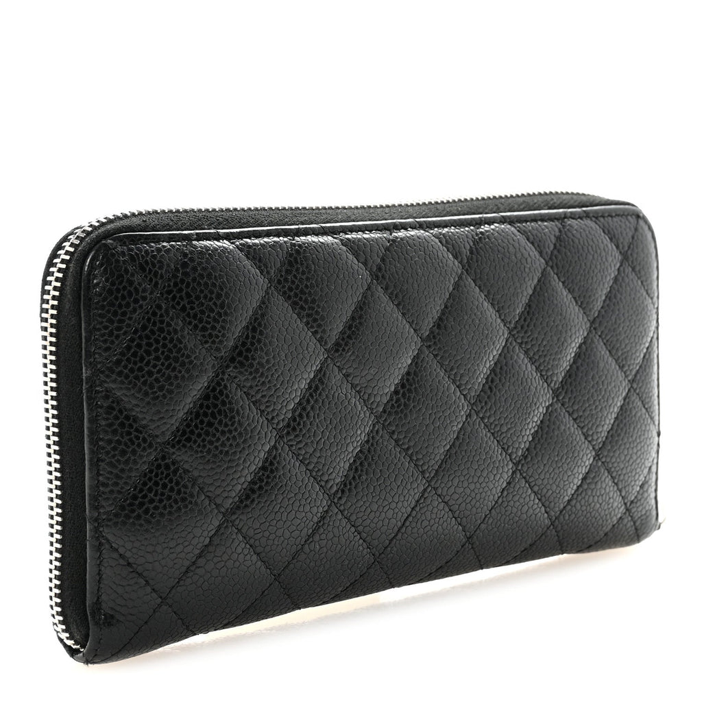 Caviar Quilted Large Gusset Zip Around Wallet Black