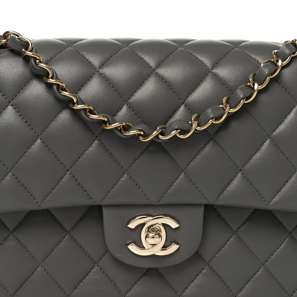 Chanel Lambskin Quilted Medium Double Flap Grey