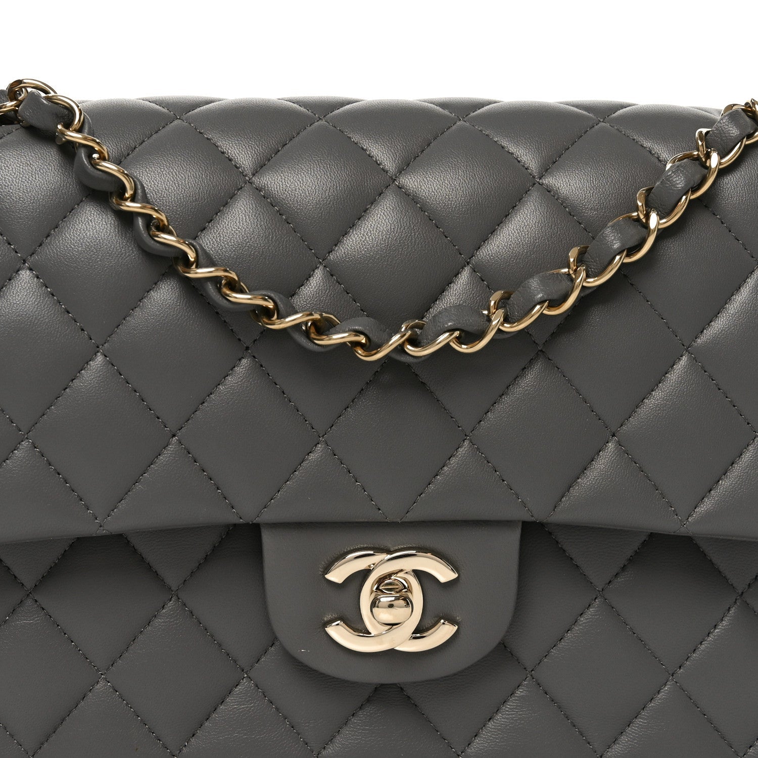 Chanel Lambskin Quilted Medium Double Flap Grey
