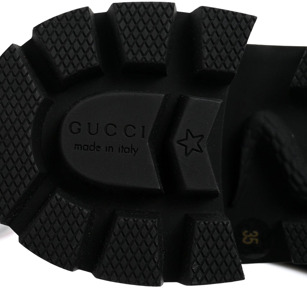Gucci Calfskin Sylvie Web Lace Up Combat Boots 35 Black