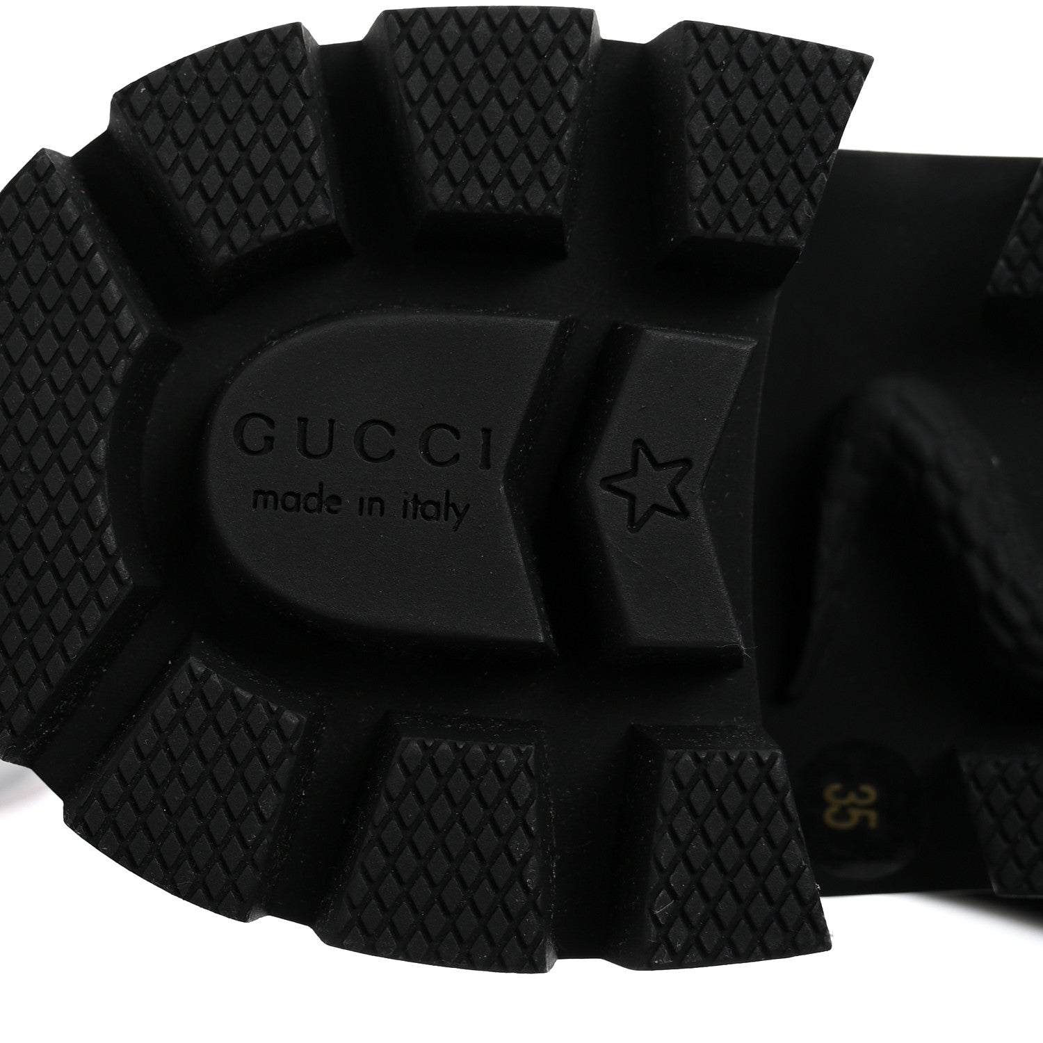 Gucci Calfskin Sylvie Web Lace Up Combat Boots 35 Black