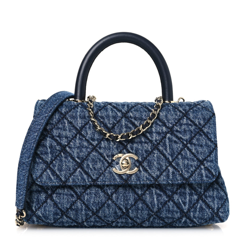 Chanel Washed Denim Quilted Mini Coco Handle Flap Blue