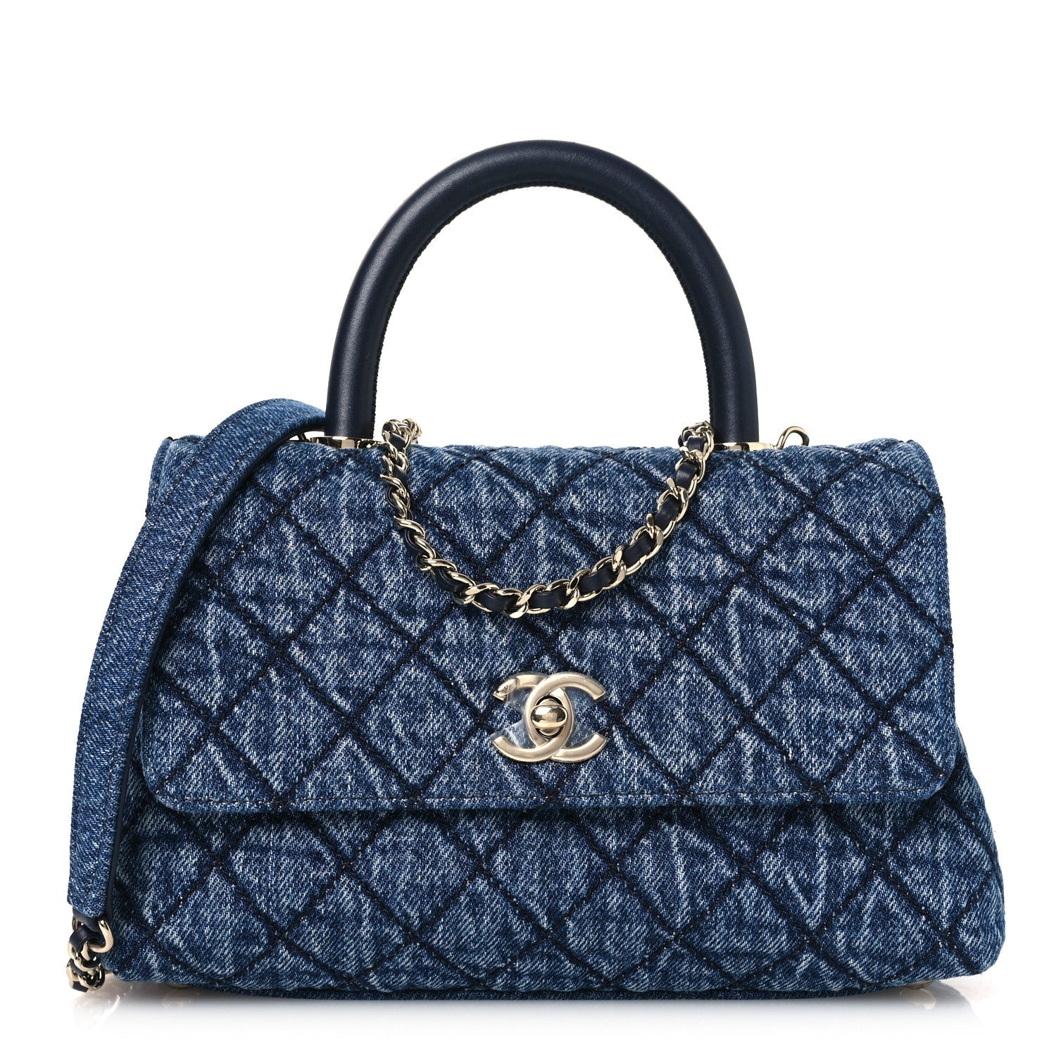 Chanel Washed Denim Quilted Mini Coco Handle Flap Blue