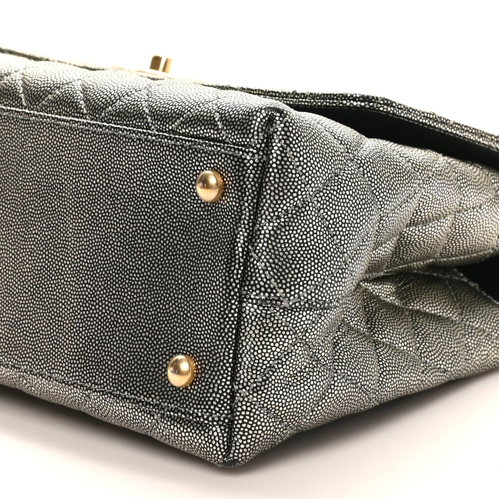 Chanel Metallic Caviar Quilted Small Coco Handle Flap Silver