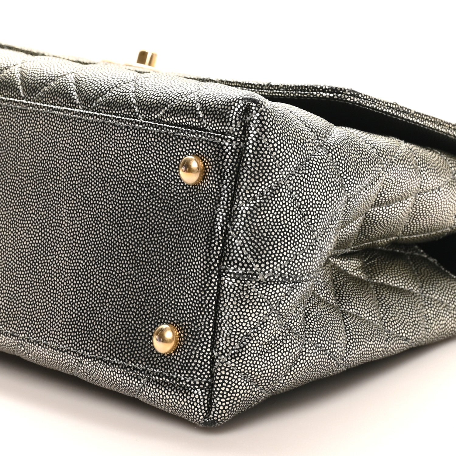 Chanel Metallic Caviar Quilted Small Coco Handle Flap Silver