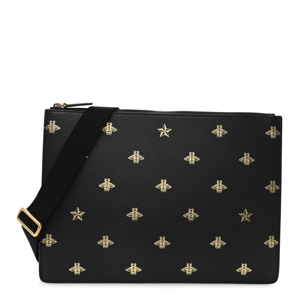 Gucci Grained Calfskin Bee Star Messenger Black