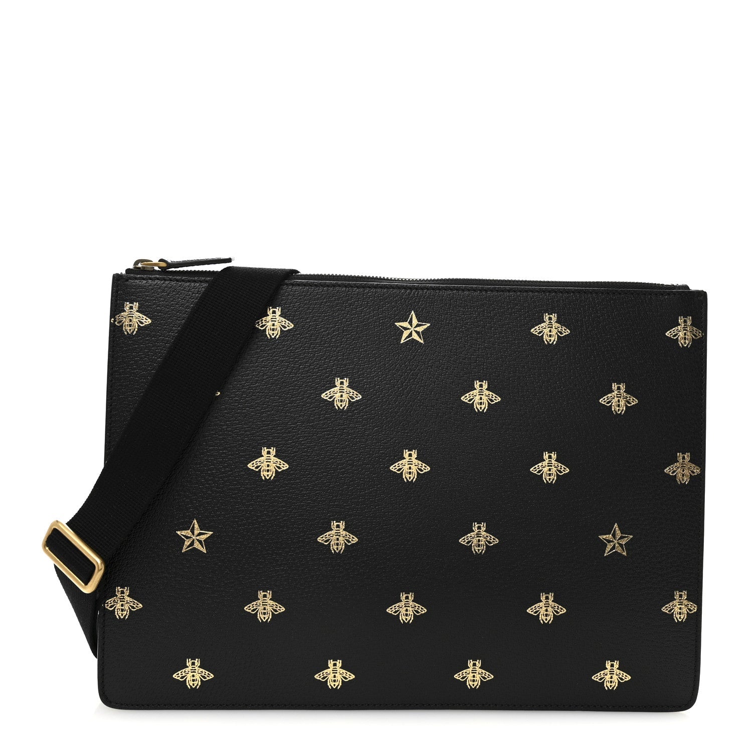Gucci Grained Calfskin Bee Star Messenger Black