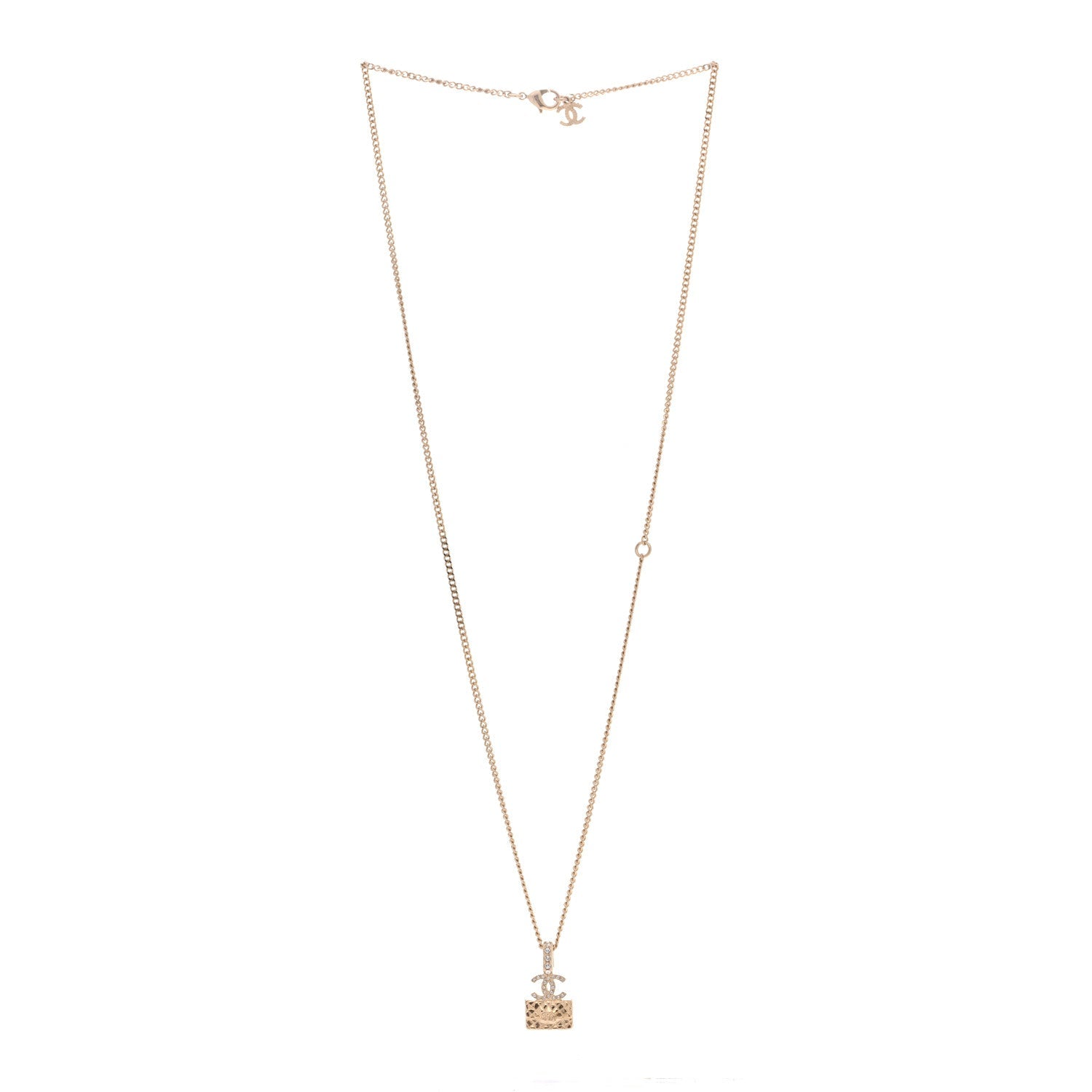 Metal Crystal Quilted Flap Bag Necklace Gold