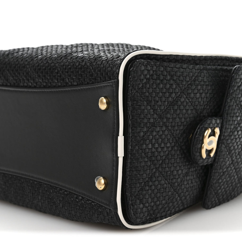 Chanel Braided Raffia Calfskin Small Chanel 25 Handbag Black White