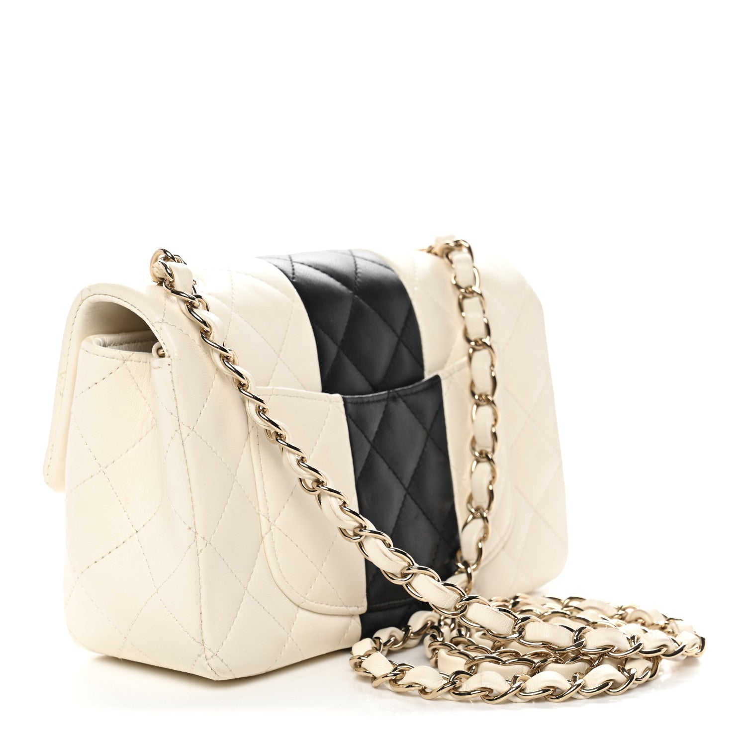 Chanel Lambskin Quilted Mini Rectangular Flap White Black