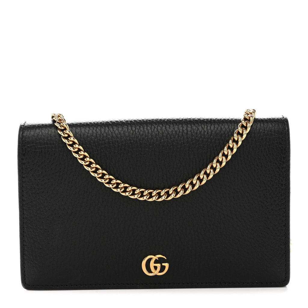Gucci Dollar Calfskin Mini GG Marmont Chain Wallet Black