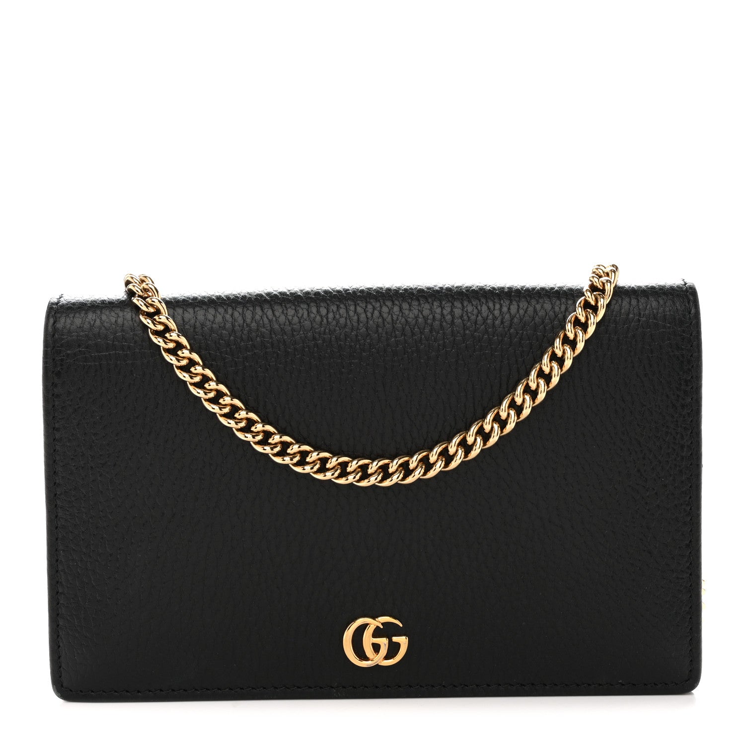 Gucci Dollar Calfskin Mini GG Marmont Chain Wallet Black