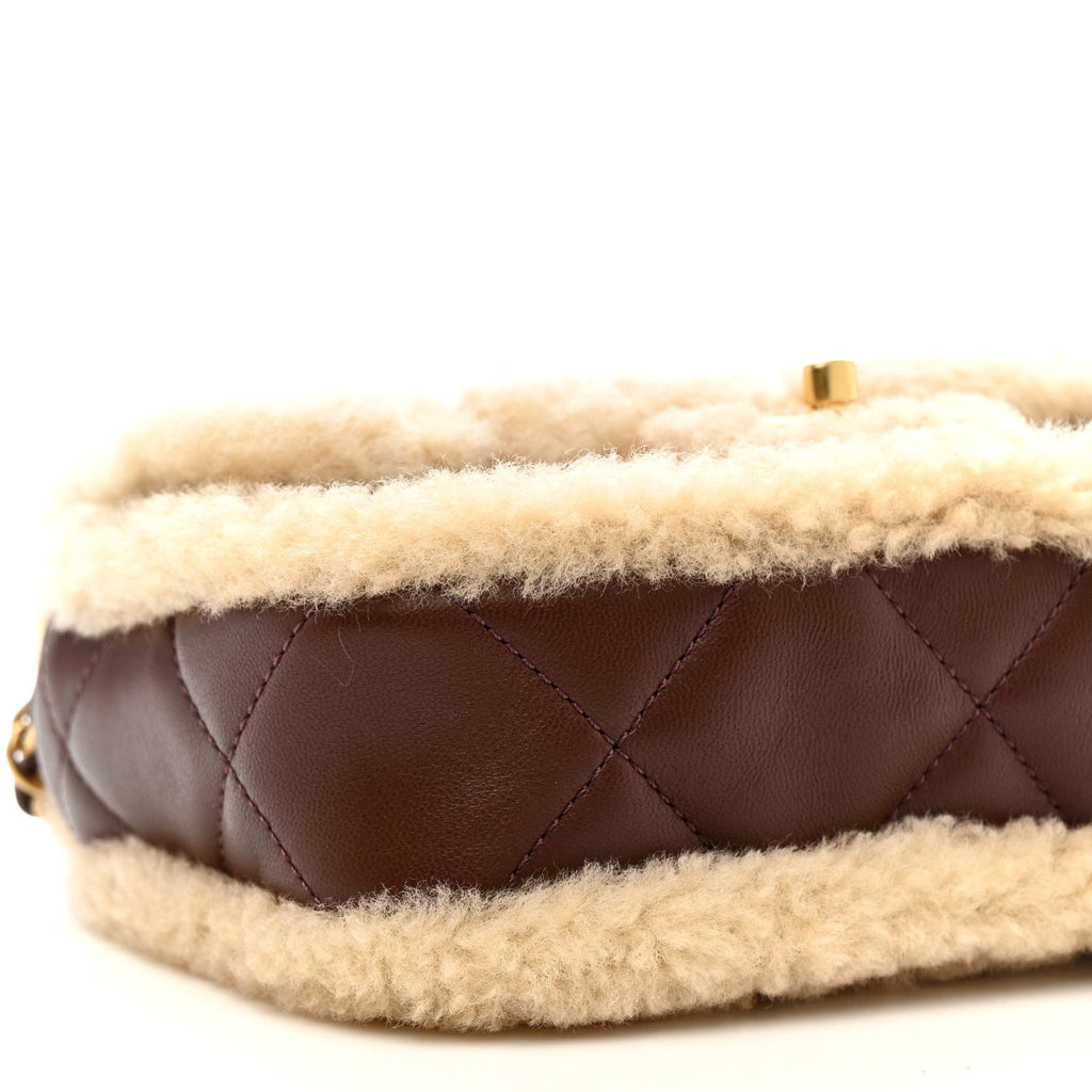 Chanel Shearling Lambskin Quilted Mini Furry Coco Flap Beige Dark Brown
