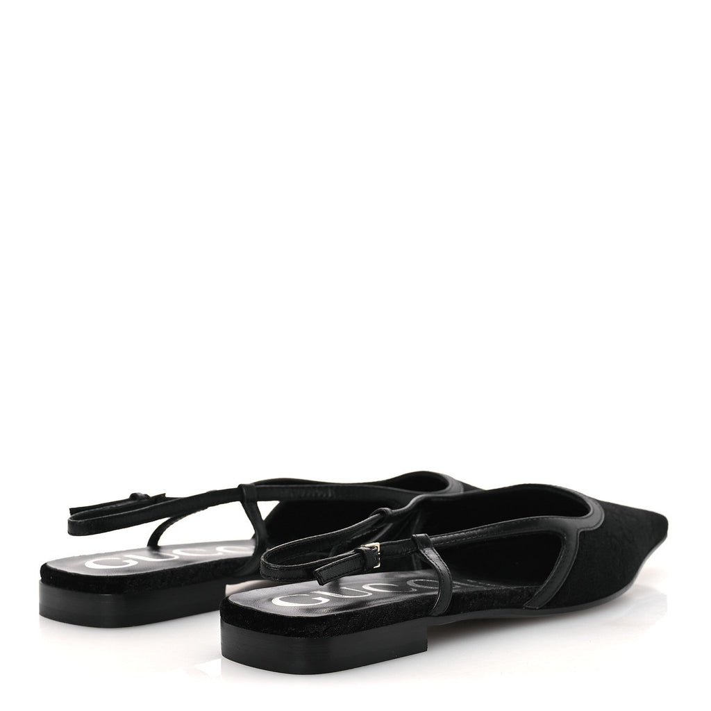 Gucci Velvet GG Monogram Slingback Ballet Flats 37.5 Black