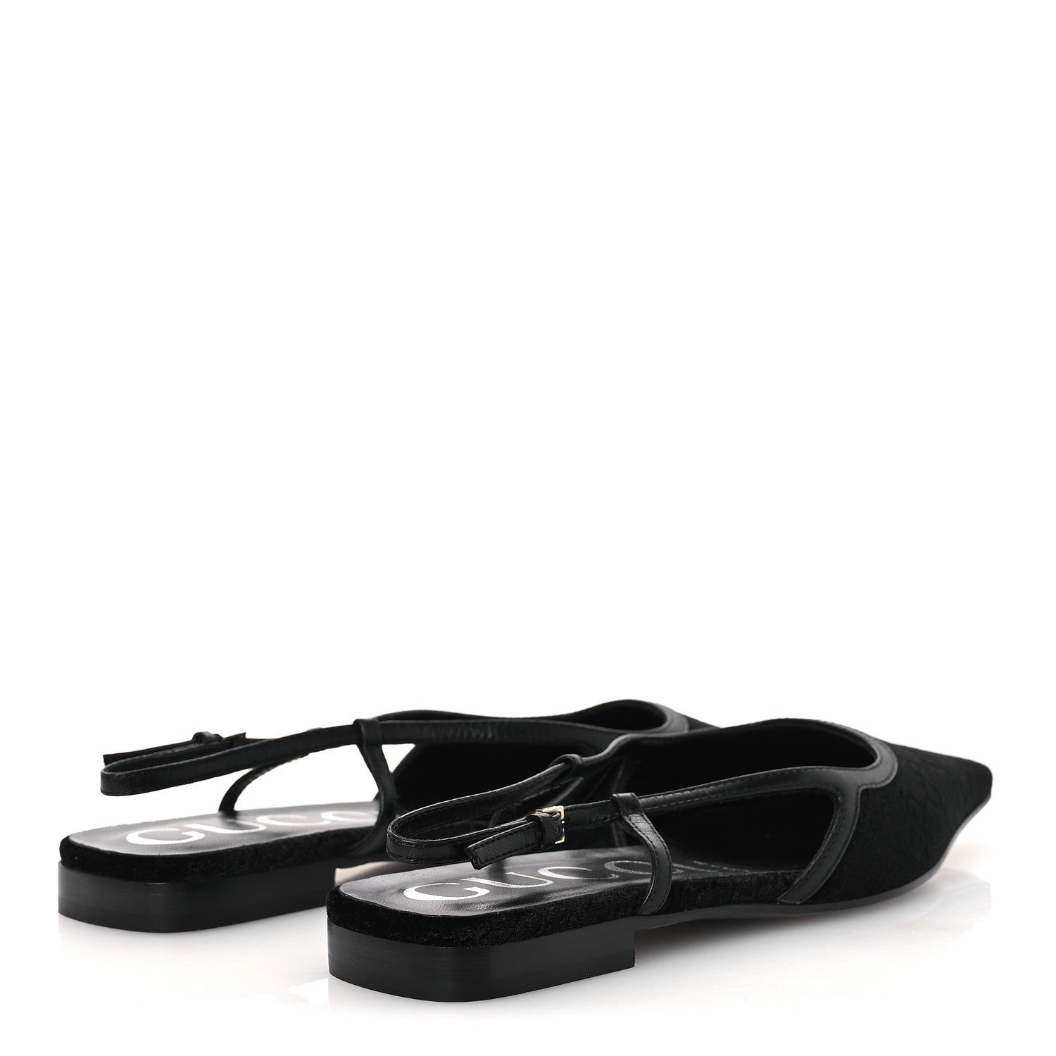 Gucci Velvet GG Monogram Slingback Ballet Flats 37.5 Black