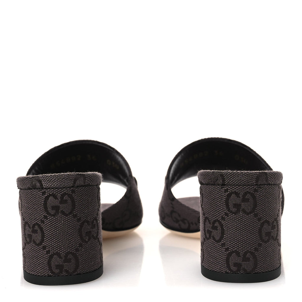 Gucci GG Monogram Horsebit Slide Sandals 36 Dark Brown