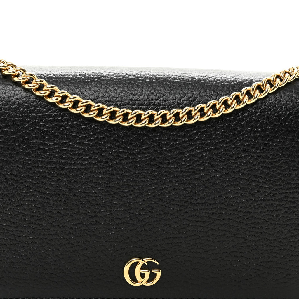 Gucci Calfskin Mini GG Marmont Chain Wallet Black