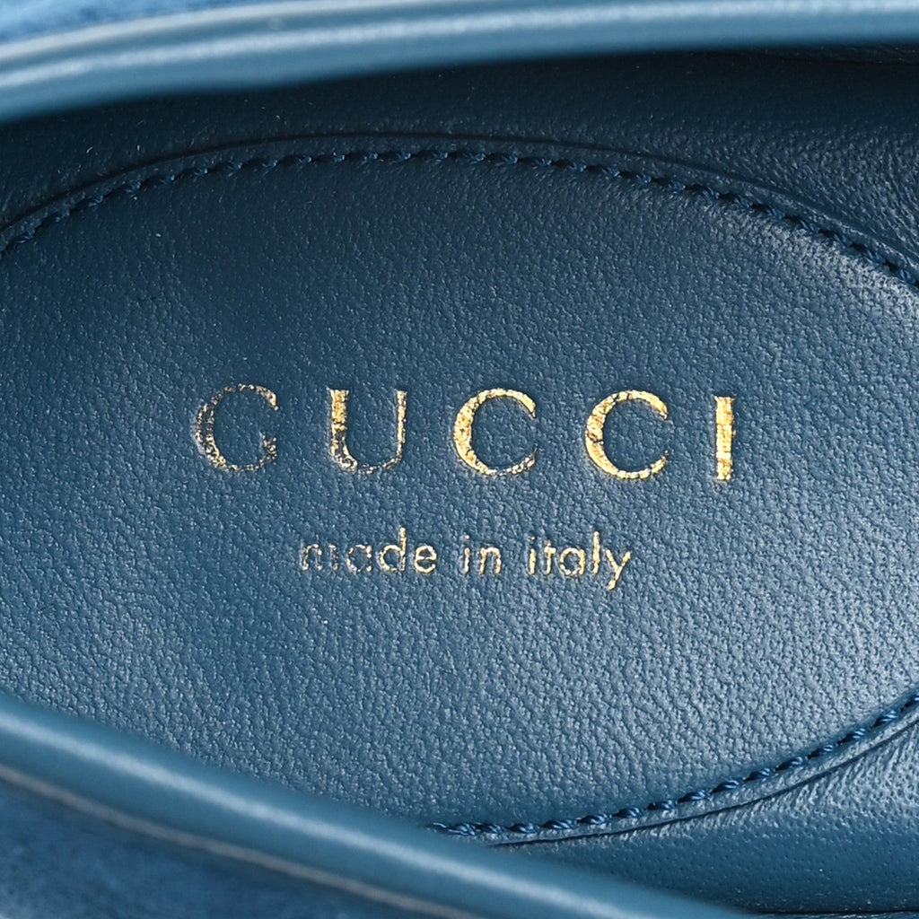 Gucci Kid Scamosciato Horsebit Ballet Flats 37.5 Deep Acqua