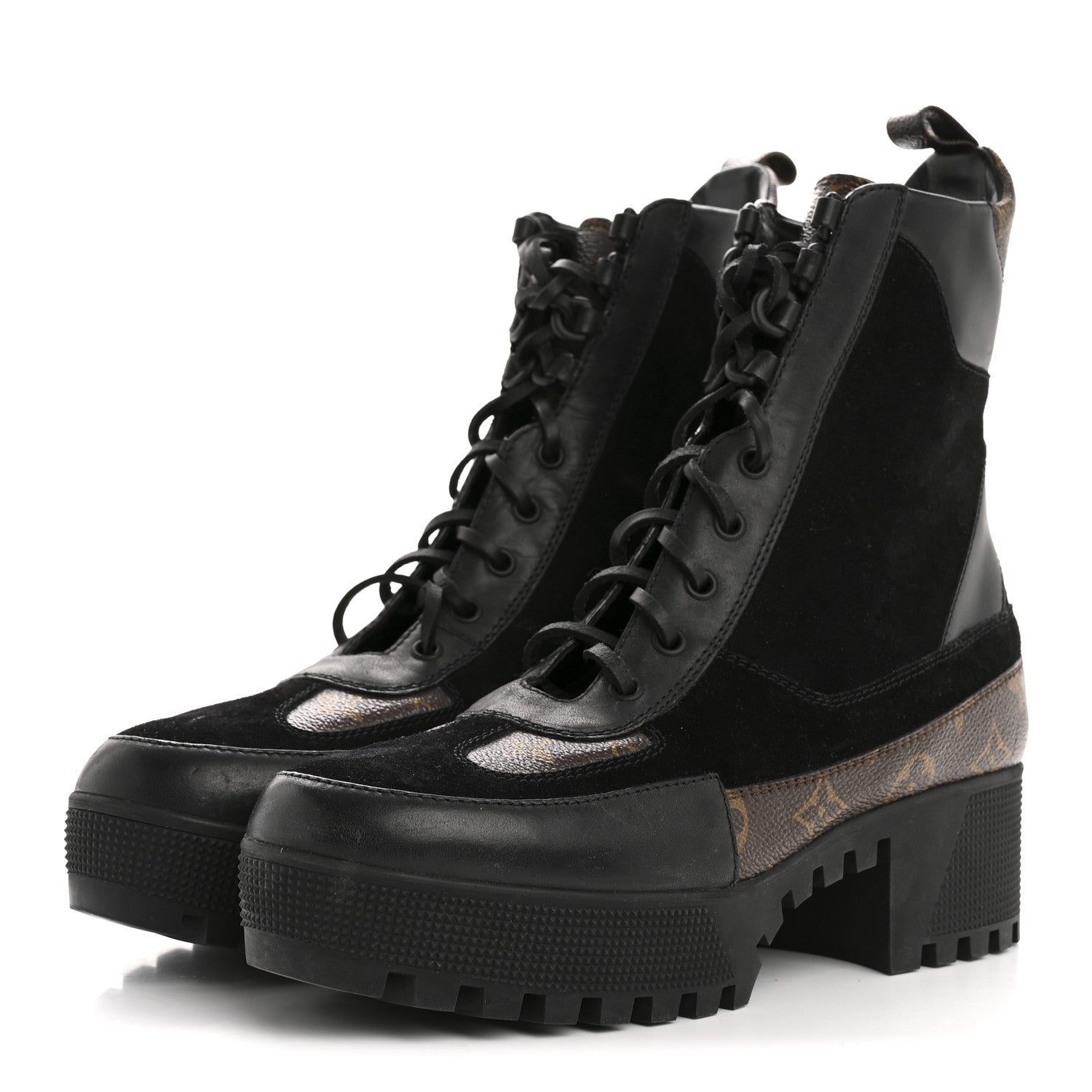 Louis Vuitton Suede Calfskin Monogram Laureate Platform Desert Boots 41 Black