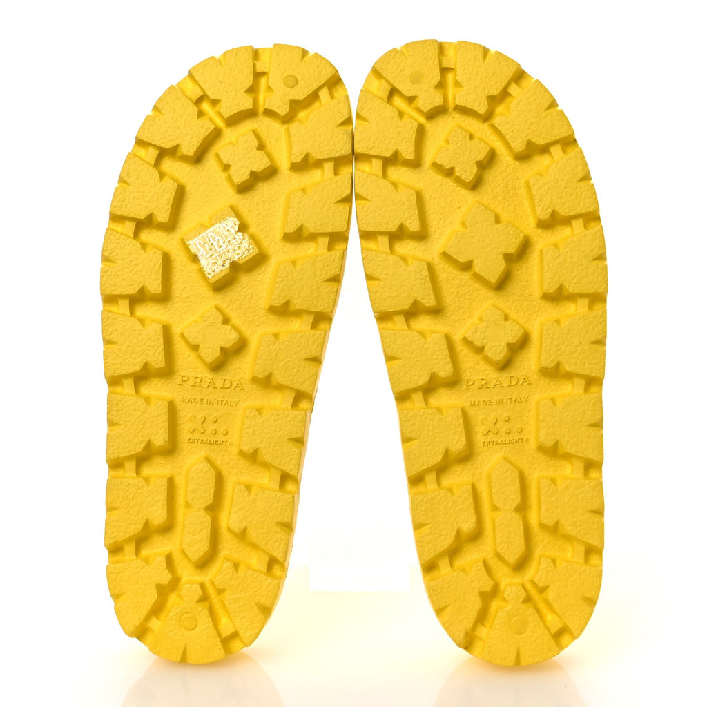 Prada EVA Rubber Triangle Logo Embossed Womens Lug Sole 20mm Slide Sandals 41 Sole